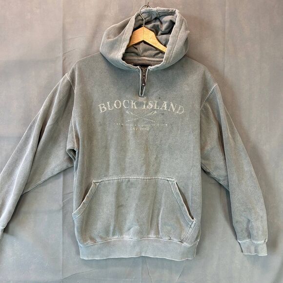 Austins Inc Block Island Hoodie Sweatshirt Men's Size M Gray Zip Neck Pullover - Picture 1 of 12